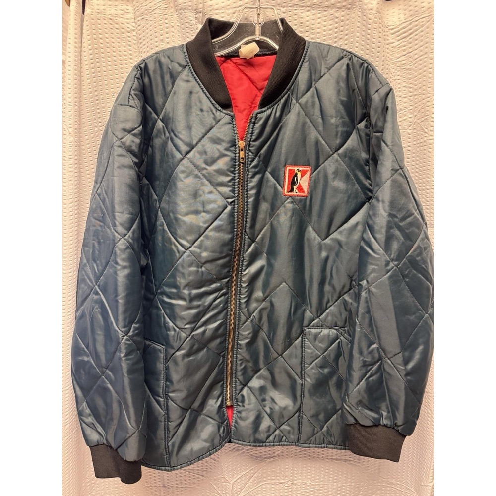 VTG 80s K Brand Penguin Blue Quilted Jacket Coat Made in USA Men's‎ Size Large